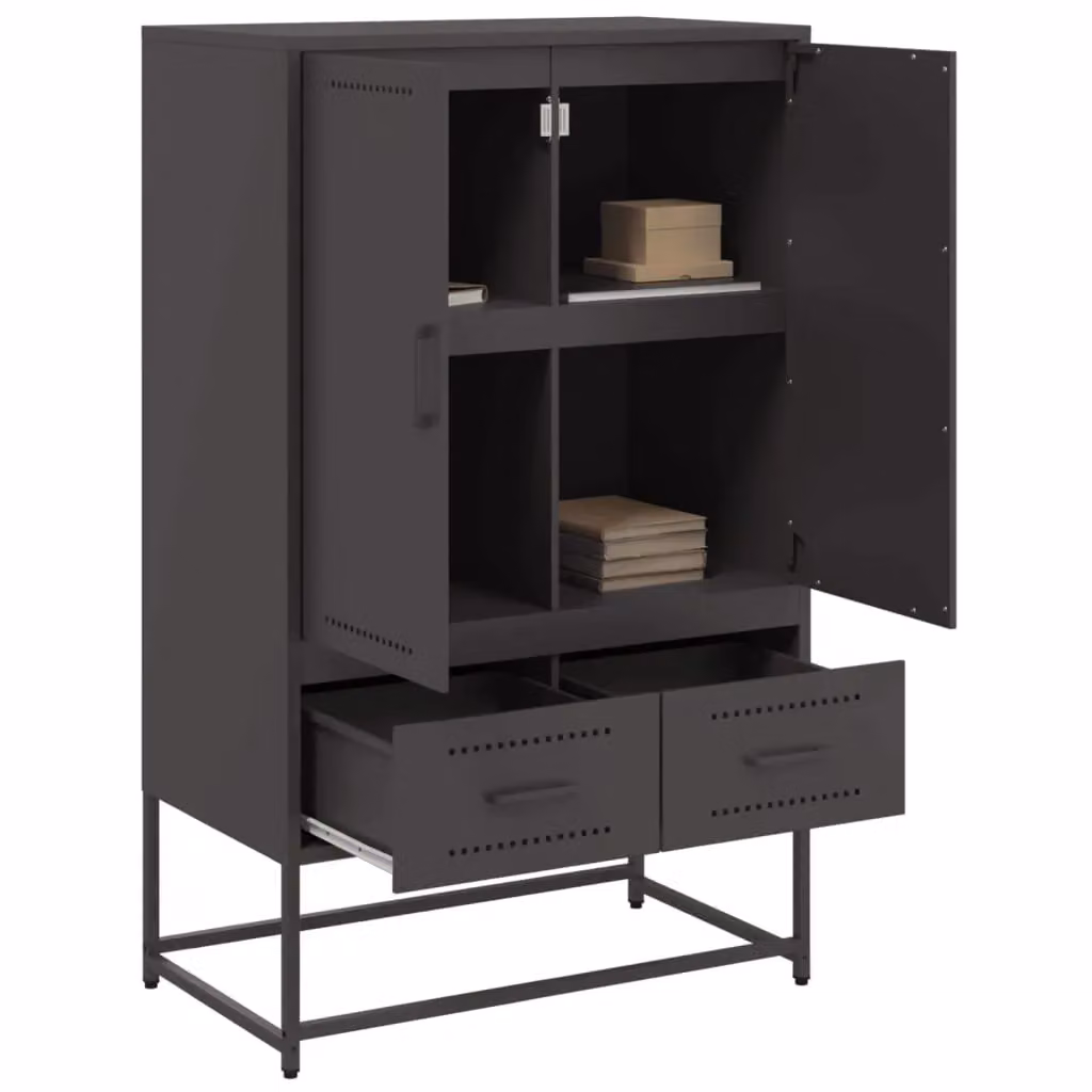 Berkfield Home Black Steel Highboard with Hinged Doors and Drawers, W/D/H: 68 x 39 x 111.5 cm – 3