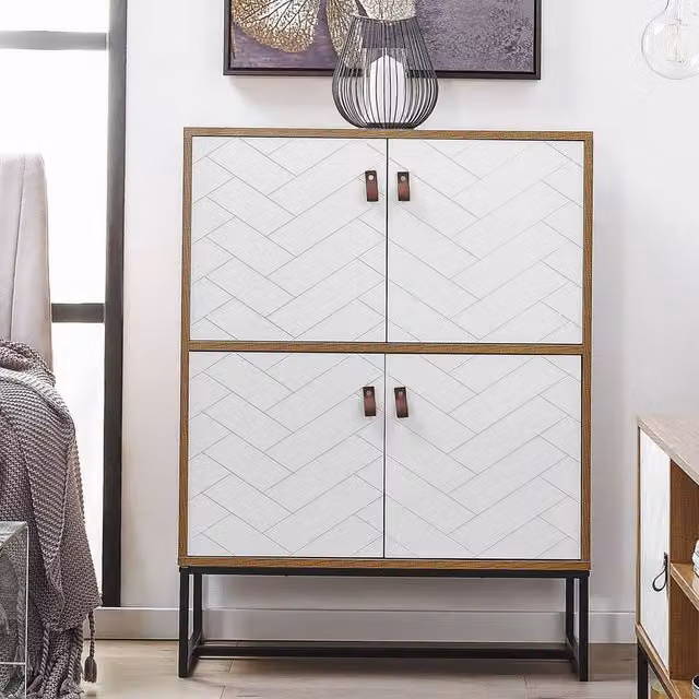 Wyld and Coco 4 Door Sideboard in White and Black with Light Wood Finish, W/D/H: 100 x 76 x 76 cm – 1