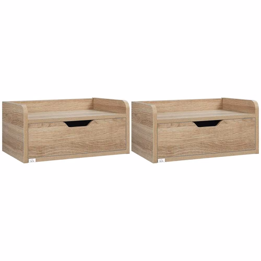 Wyld Haus Tacoso Set of 2 Natural Chevron Floating Nightstands with Drawer in Brown and Sand – 2
