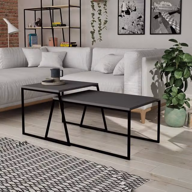FWStyle Set of 2 Nesting Coffee Tables in Anthracite Grey and Black