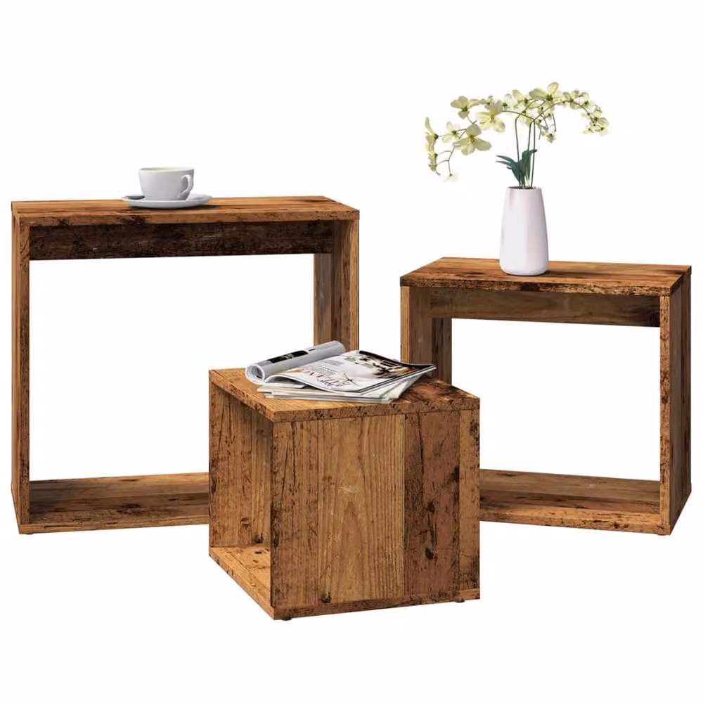 Berkfield Home 3-Piece Nesting Tables in Brown Old Wood Engineered Wood – 2