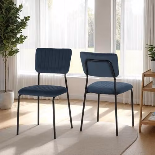 Seconique Sheldon Dining Chairs, Set of 4, Navy Blue Velvet Fabric