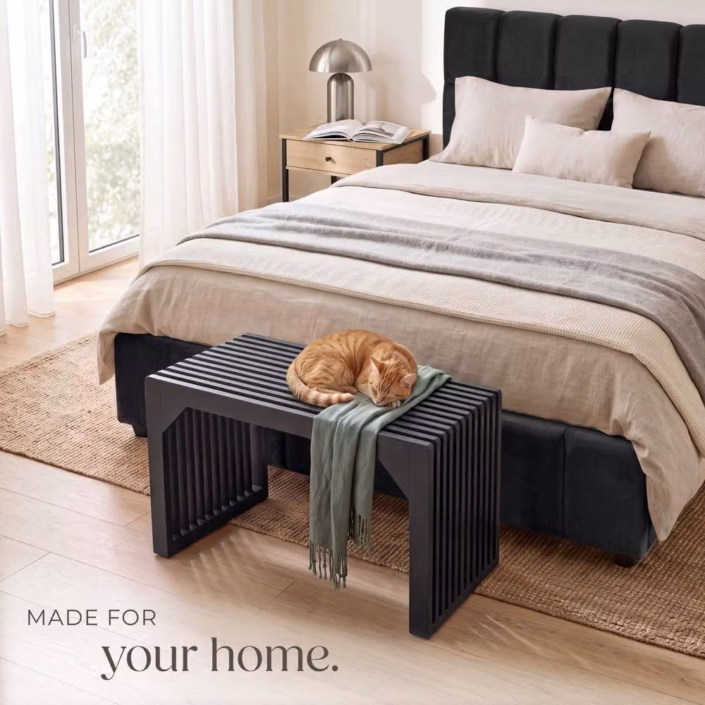 tectake Ribb Large Slatted Stool or Bench in Black with Bamboo Wood Design and 350 kg Weight Capacity – 8