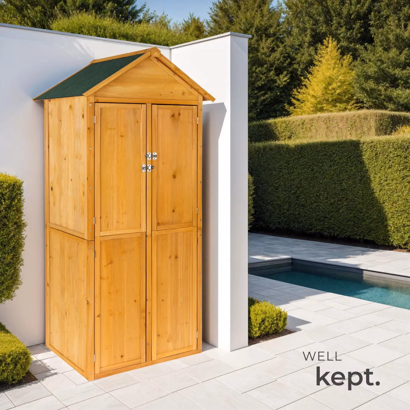 tectake Brown Impregnated Wood Garden Shed with Pitch Roof, Double Doors and Shelving, W/D/H: 213.5 x 80.5 x 60.0 cm – 5