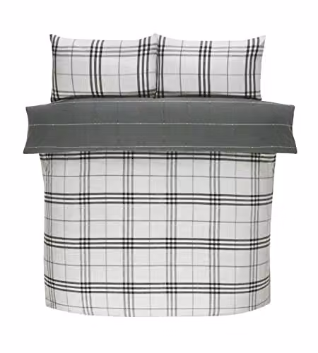 Rapport Home Harris Check Grey Microfibre Single Bedding Set, Reversible Duvet Cover and Pillowcase, W/D/H: 135 x 200 cm and 50 x 75 cm – 2