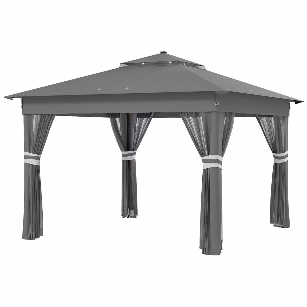 Rolipo Grey Pop Up Gazebo with Solar LED Lights, W: 336 cm, D: 336 cm, H: 250 cm – 2