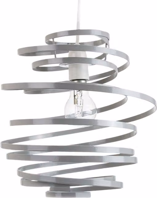 Happy Homewares Gloss Metal Double Ribbon Spiral Swirl Ceiling Light Pendant in Grey, W/D/H: 35.0 x 23.0 x 22.0 cm