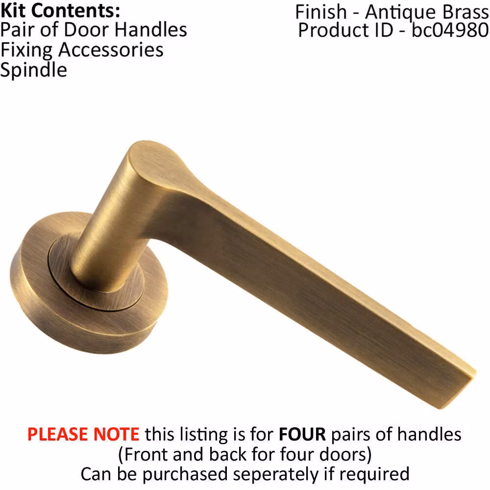 Loops 4 Pair Straight Rounded Handles with Round Rose Concealed Fixings in Antique Brass – 2
