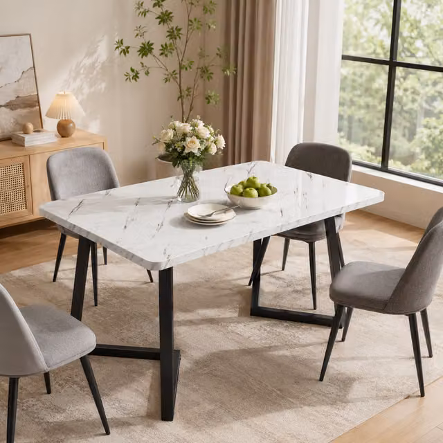 Aosom UK Modern Rectangular Marble Coffee Table with V-shaped Metal Legs in White and Black, W/D/H: 117 x 68 x 75 cm