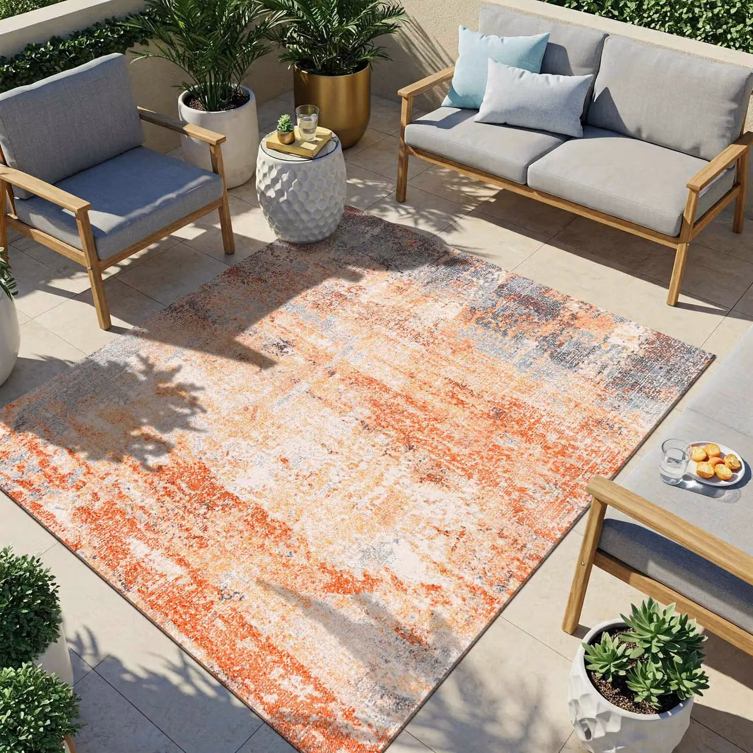 Livabliss Huntington Beach Modern In & Outdoor Rug in Orange and Blue, W/D/H: 120 x 170 cm – 4
