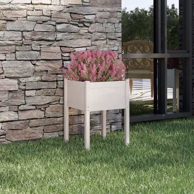 Berkfield White Wooden Raised Garden Planter, W/D/H: 50 x 50 x 70 cm