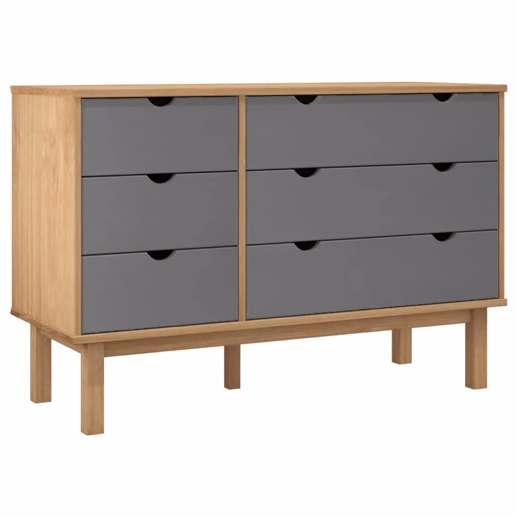 Berkfield Home OTTA Drawer Cabinet in Brown and Grey Solid Pine Wood, W/D/H: 111 x 43 x 73.5 cm – 2