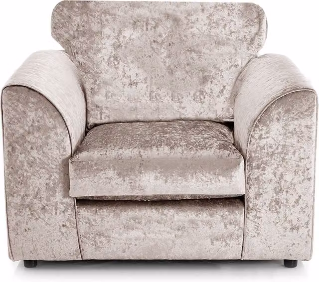 Furnishings For Less UK Crystal Crushed Velvet Single Seater Armchair with Curved Arms in Beige