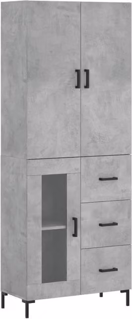 Berkfield Home Industrial Highboard in Concrete Grey, W: 69.5 cm, D: 34 cm, H: 180 cm – 1