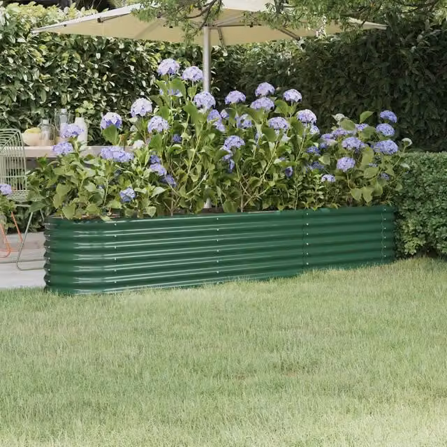 Berkfield Home Garden Powder-coated Steel Raised Bed in Green, W/D/H: 224 x 40 x 36 cm