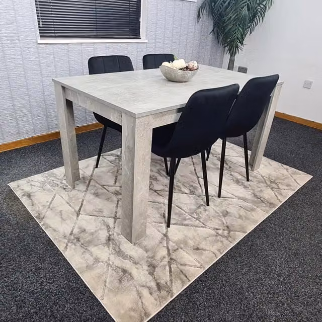 KOSY KOALA Modern Dining Table Set with 4 Black Velvet Chairs, Stone Grey Effect Wood Table and Brown Accents, W/D/H: 117 x 77 x 75 cm