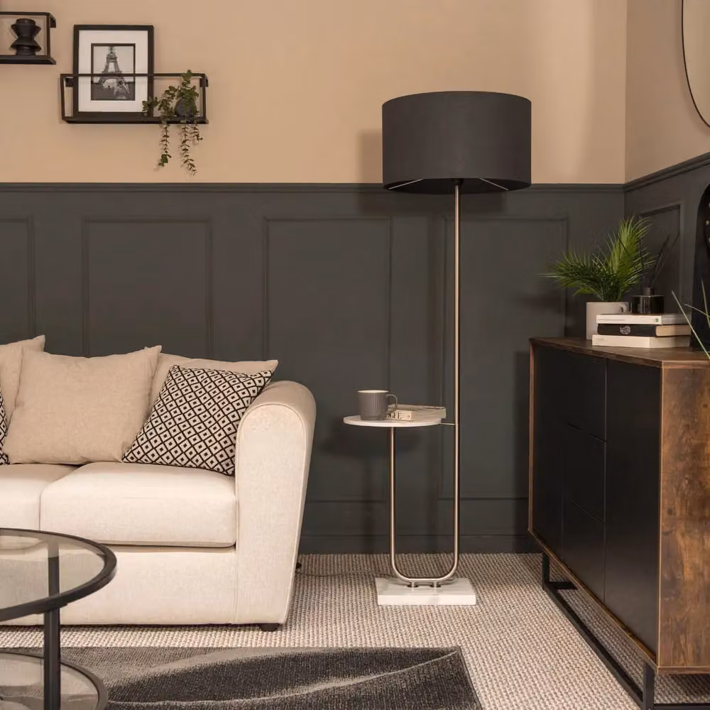 ValueLights Tavel Modern Floor Lamp Base with Built-in Marble Side Table in Brushed Chrome and Metallic Silver – 2