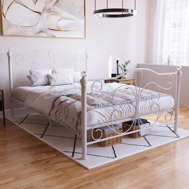 Vida Designs Chicago Metal Bed Frame, White, 140 x 200 cm