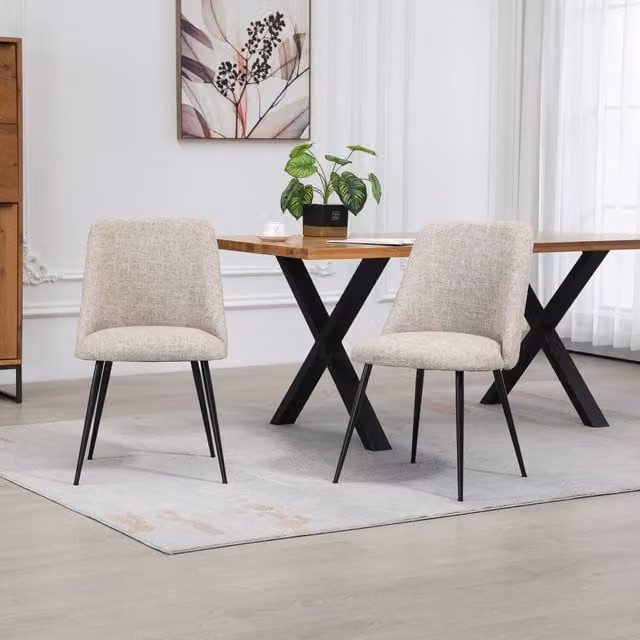 Artemis Home Morandi Set of 2 Modern Fabric Dining Chairs in Brown and Beige