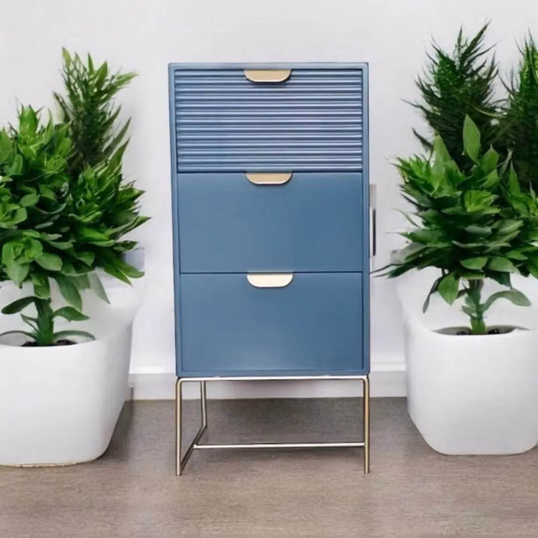 Minster 3 Drawer Blue Wood Bedside Table W: 30 cm, D: 24 cm, H: 64 cm – 2