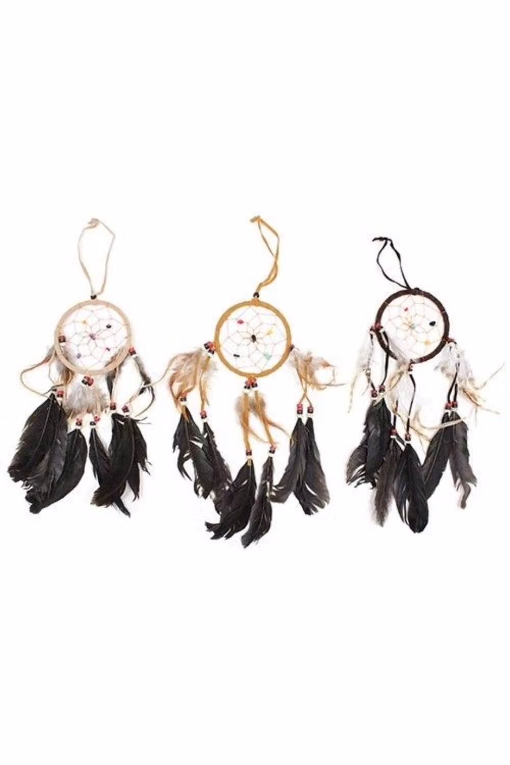 KDMD Bali Dreamcatcher Medium Round Ethnic Hanging Textile in Beige and Brown with Geometric Design – 2