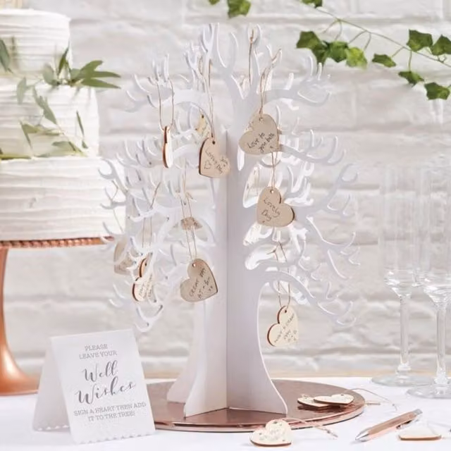 KDMD White Wooden Wishing Tree Wedding Guest Book Alternative Tabletop Edition