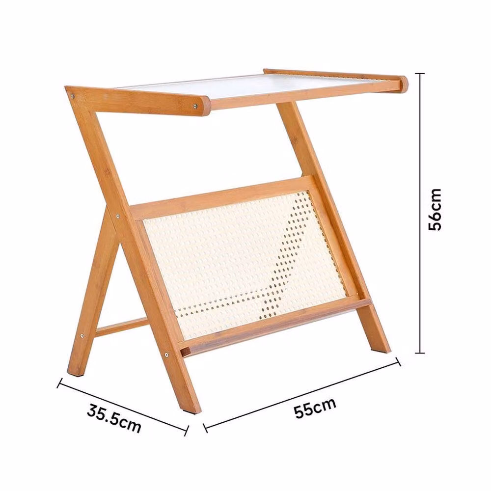 KORVIXA Z-Shape Bamboo and Glass Side Table in Brown – 2