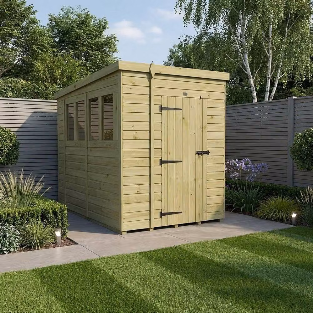 Buttercup Farm Brown Timber Pent Garden Shed with Single Door and Windows, W/D/H: 305 x 183 x 210 cm – 2