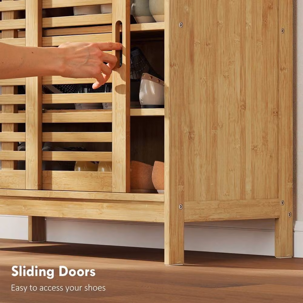 NESTLUNE amboo Bamboo Shoe Cabinet with 2 Sliding Slat Doors, Brown, W: 100 cm, D: 15 cm – 3