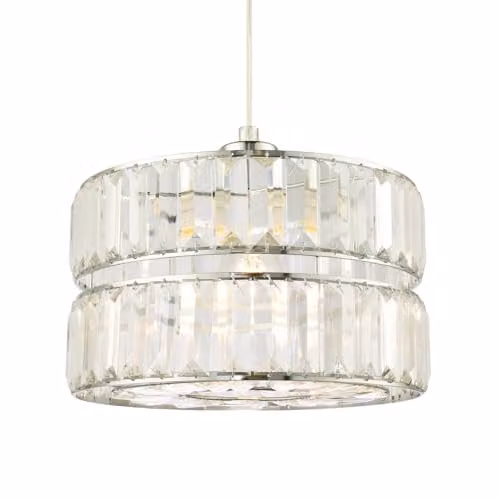 Happy Homewares Modern Double Tier Easy Fit Pendant Shade with Clear Acrylic Prisms and Polished Chrome Metal Frame, W: 15 cm, H: 25 cm