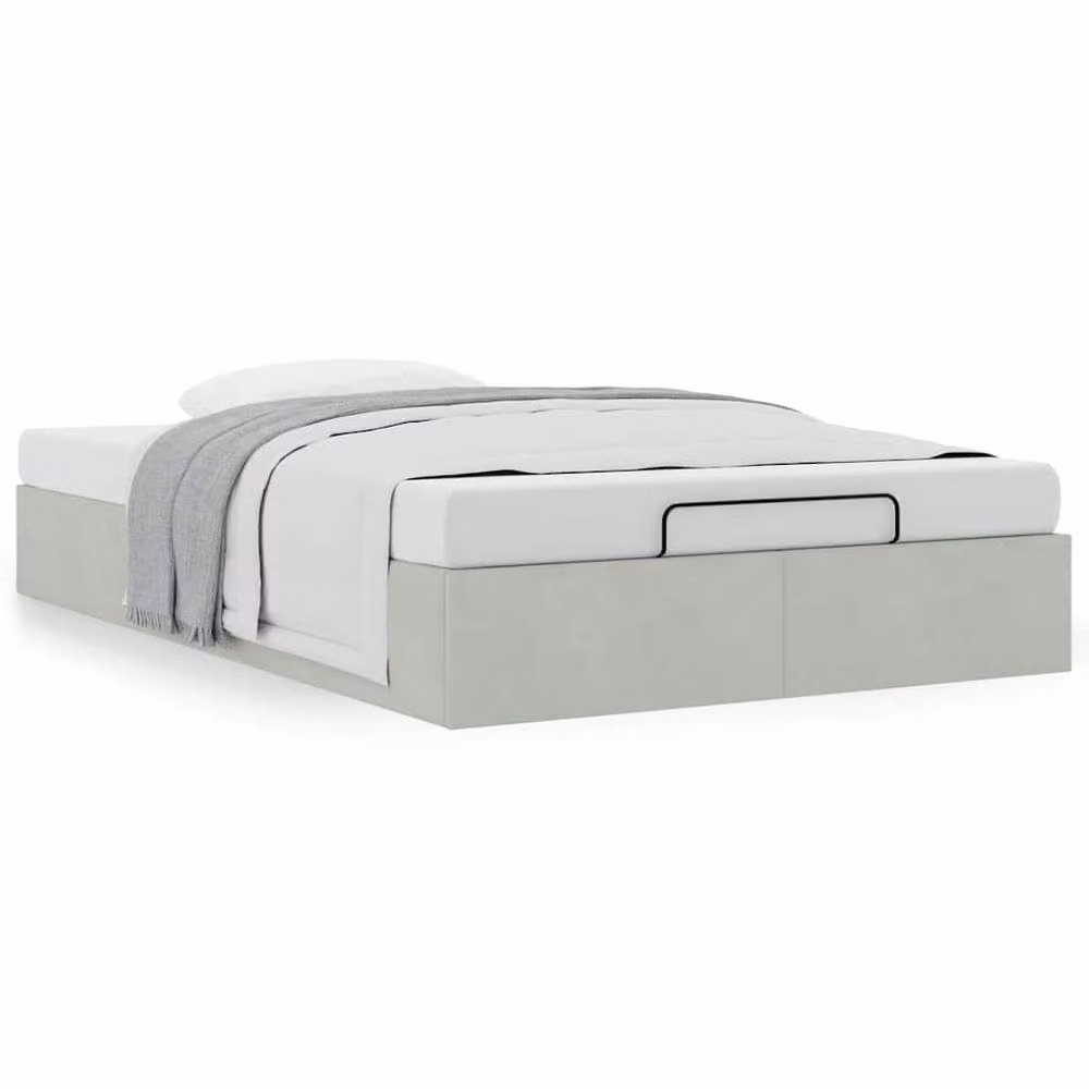 Berkfield Home Double Ottoman Bed Frame in Light Grey Velvet with Lift Up Base – 3