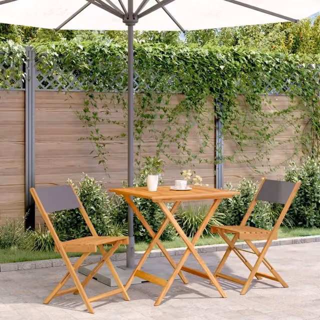 Berkfield Home 3 Piece Bistro Set in Anthracite Fabric and Black Acacia Wood – 1