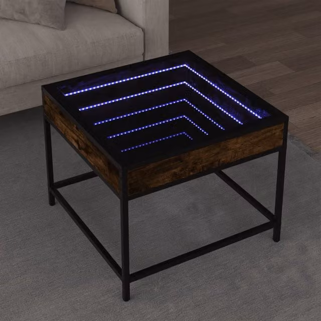 Berkfield Home Infinity LED Coffee Table in Smoked Oak Brown, W/D/H: 50 x 50 x 41 cm