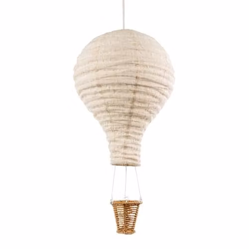 Happy Homewares Modern Hot Air Balloon Linen Easy Fit Ceiling Pendant Lamp Shade in Beige and Brown, W: 49 cm, H: 29 cm – 1