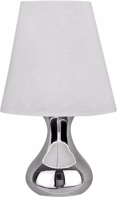 Orsina Chrome Table Lamp with White Fabric Tapered Shade for Bedroom and Living Room, H 36 cm x W 22 cm x D 22 cm