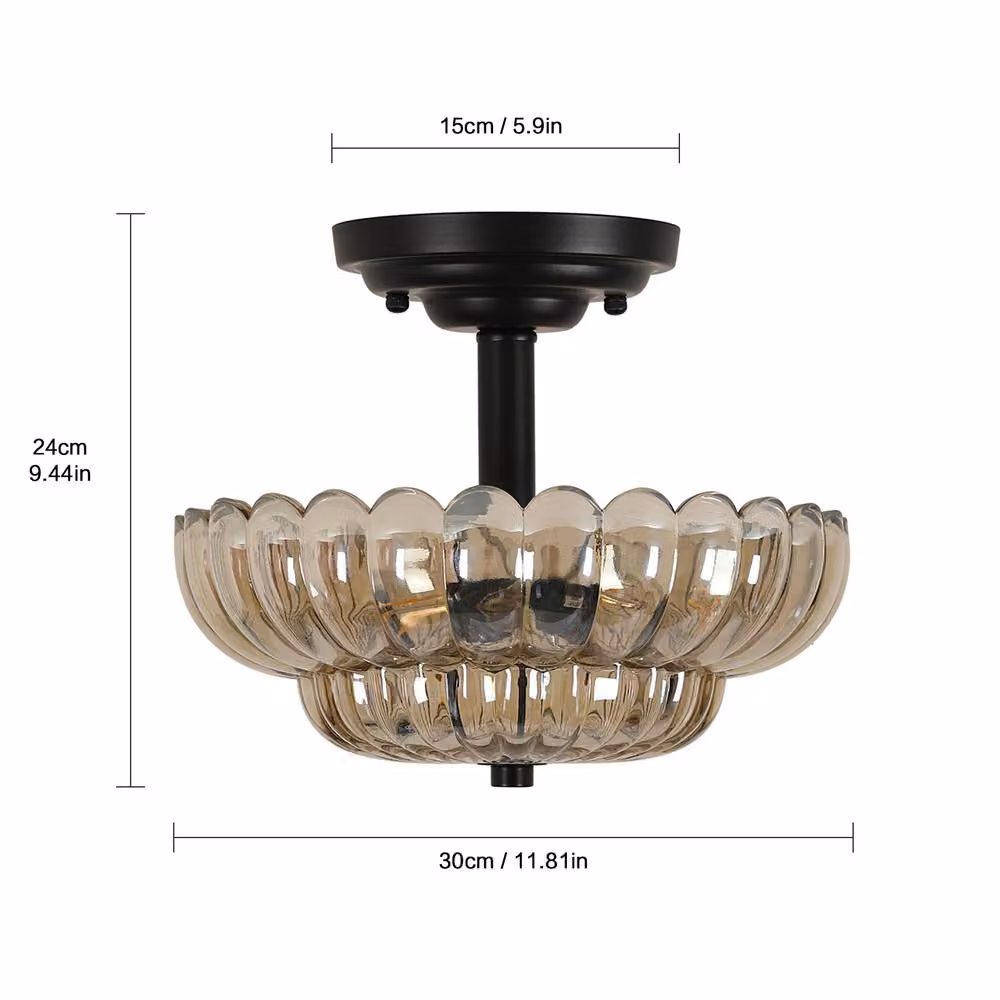 COMELY Vintage Amber Glass Semi Flush Mount Ceiling Light with E27 Socket – 3