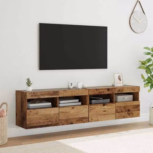 vidaXL Set of 2 Modern Wall Mounted TV Cabinets and Open Shelves in Brown Old Wood Finish – 2