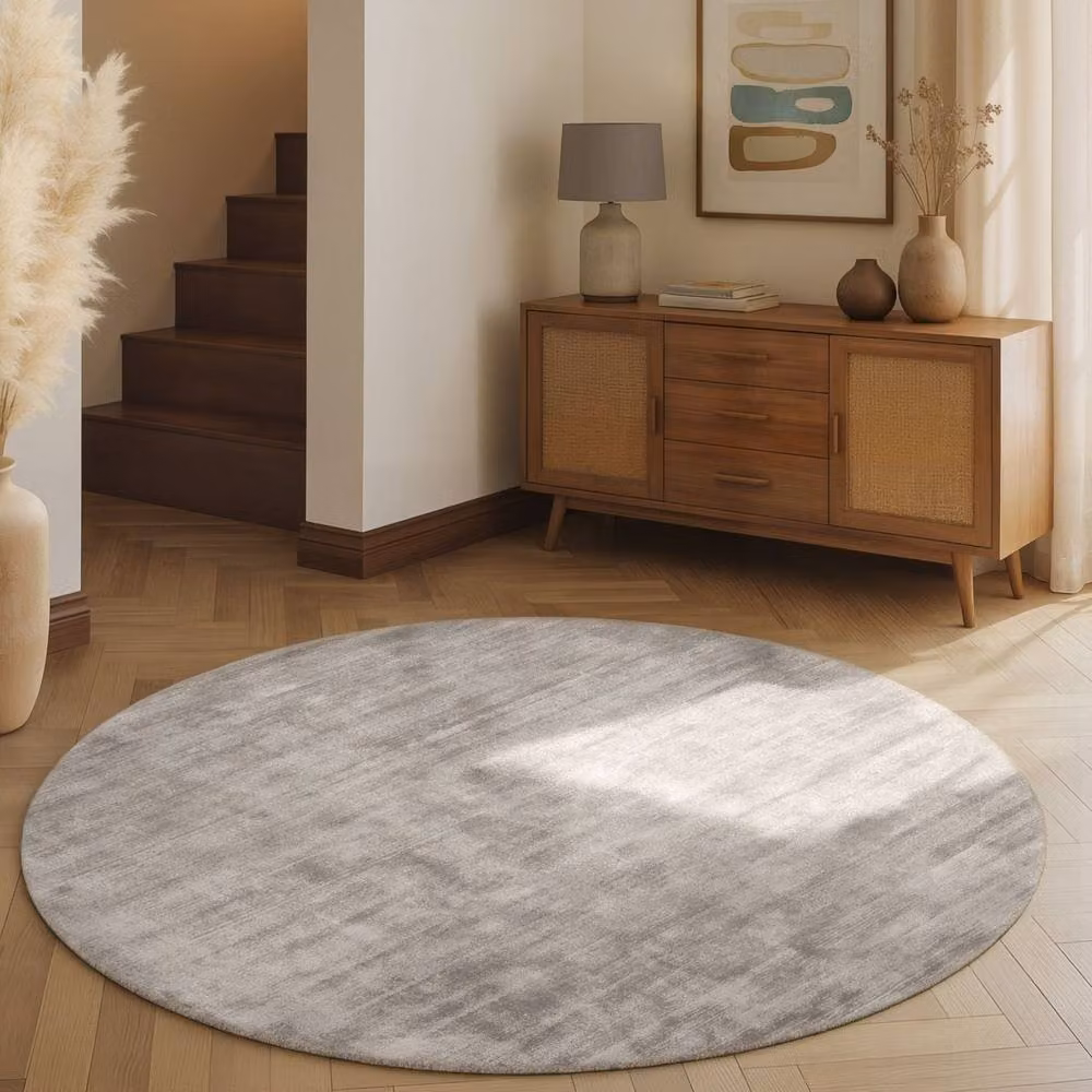 THE RUGS Vikosa Jane Grey Viscose Soft Plain Round Rug, Diameter: 150 cm – 2