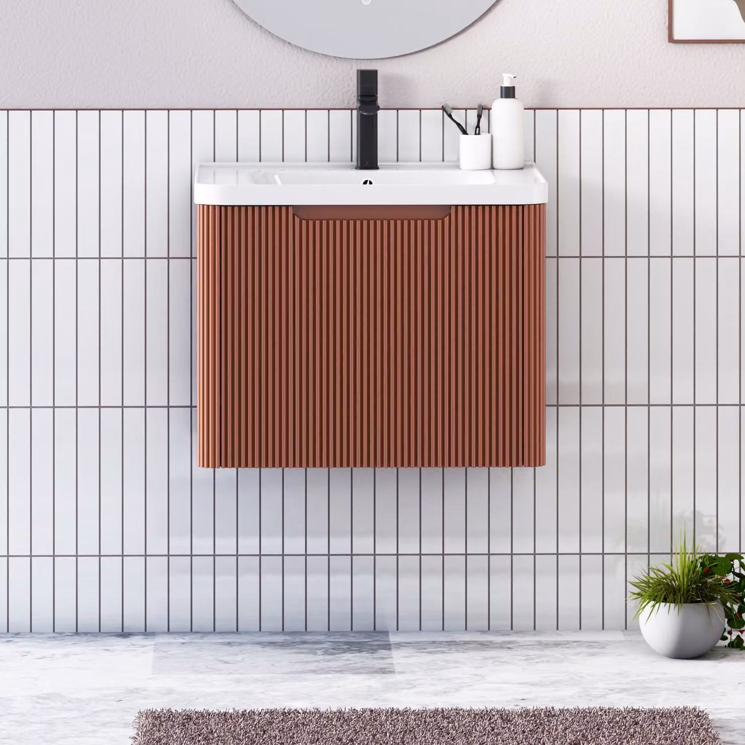 Royal Bathrooms Avenza Wall Hung Vanity Unit with Ceramic Basin, Terracotta, Width: 60 cm