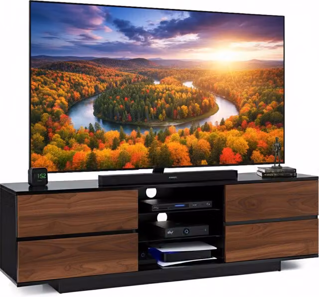 Centurion Supports AVITUS TV Cabinet in Black Walnut with Glass, W: 158.0 cm, D: 40.0 cm, H: 48.0 cm