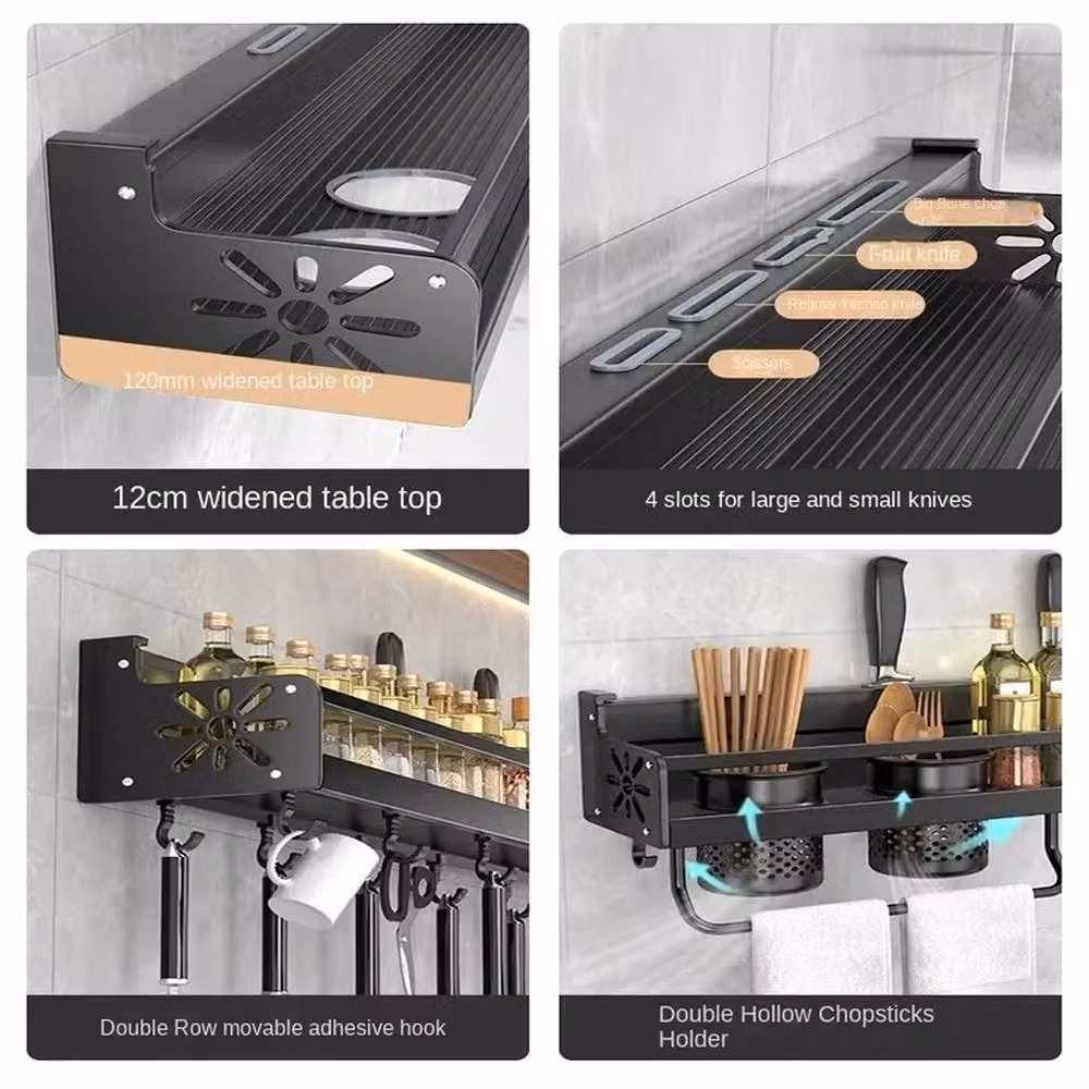 Kelvenix Modern Wall-mounted Metal Kitchen Storage Rack in Matt Black, W: 60.0 cm, D: 10.5 cm, H: 12.0 cm – 3
