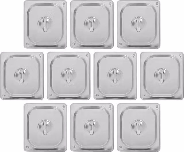 Argon Tableware Stainless Steel Gastronorm Container Lids 1/6, Pack of 10, Silver
