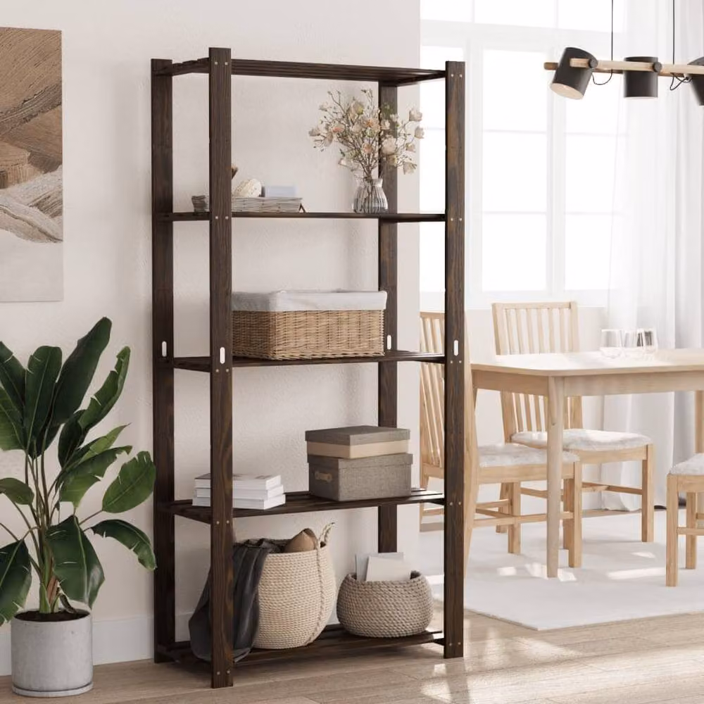 Berkfield Home 5-Tier Solid Wood Pine Storage Rack in Black, W/D/H: 80 x 38 x 170 cm – 2