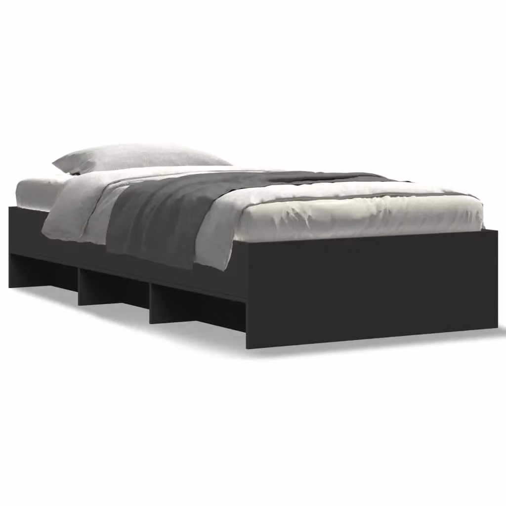 Berkfield Home Engineered Wood Bed Frame with Side Compartments, Black, W/D/H: 100 x 200 cm – 2