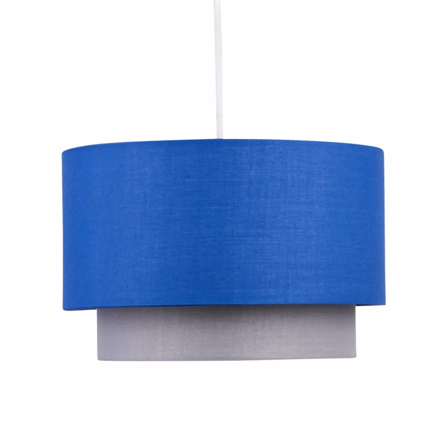 First Choice Lighting Blue and Grey 2 Tier Fabric Cylinder Light Shade – 2