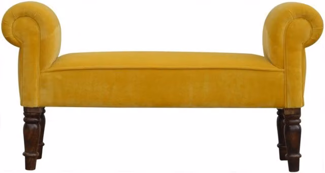 KDMK Modern Yellow Mango Wood and Velvet Bench