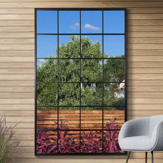 Genestra Modern Black Rectangular Hanging Window Garden Wall Mirror