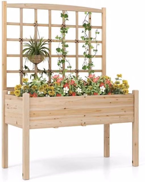 PAWNORA Wooden Raised Bed Planter in Brown, W/D/H: 156 x 130 x 60 cm