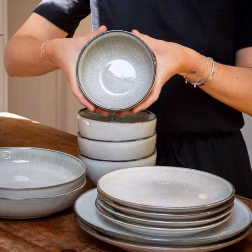 Scandi Home Set of 4 Beige Ceramic and Stoneware Cereal Bowls, Diameter: 14 cm – 4