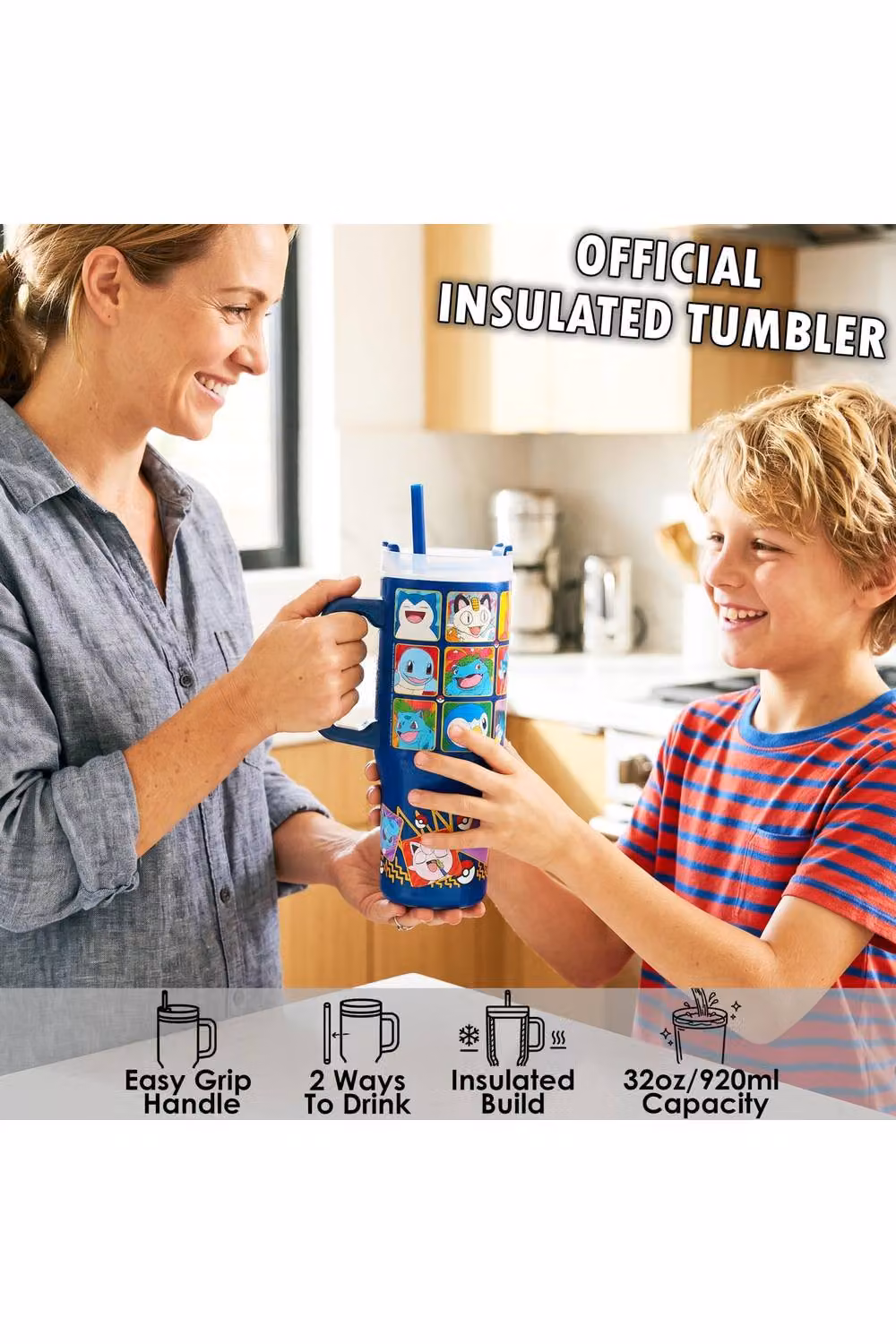 Pokemon Insulated Stainless Steel Water Bottle with Straw and Handle, 920ml, Multicolour – 8